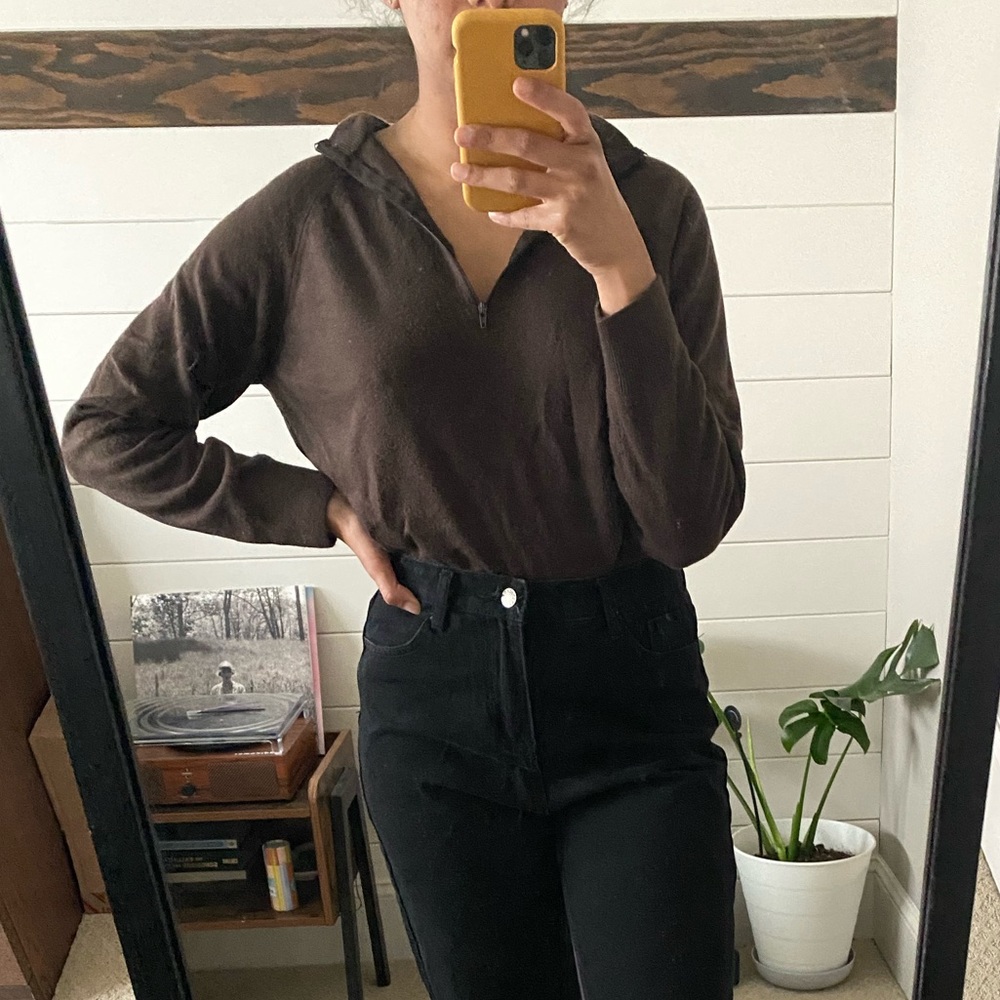 chocolate brown half zip sweater